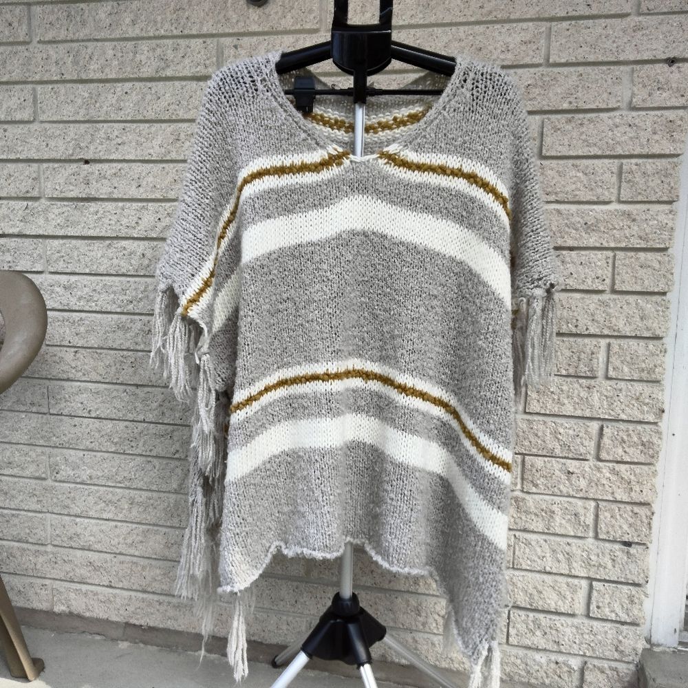 Women's Poncho Striped Chunky Knit  BOHO